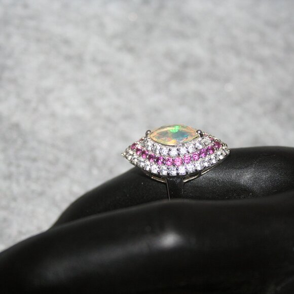 5.0CTW Citrine/1.5White Topez/1.5 Raspberry Rhodolite  5.0CTW Citrine/1.5White Topez/1.5 Raspberry Rhodolite Rhodium O 925 Ring  SZ 8.5